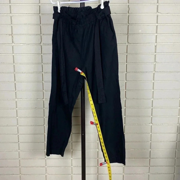 Black paper bag waist pleated black lightweight tie waist pants size extra large - Picture 11 of 12